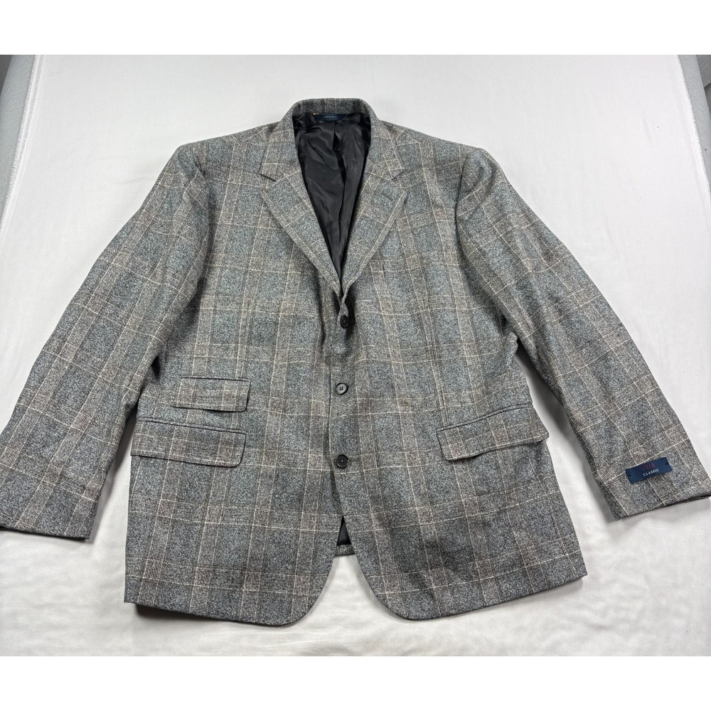 Brooks Brothers Blazer Mens 48R Gray Checkered Wool Vitale Barberis Canonico